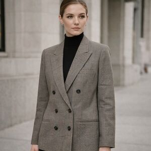 Vintage 90s Plaid Blazer Size 8 Double Breasted Career Jacket